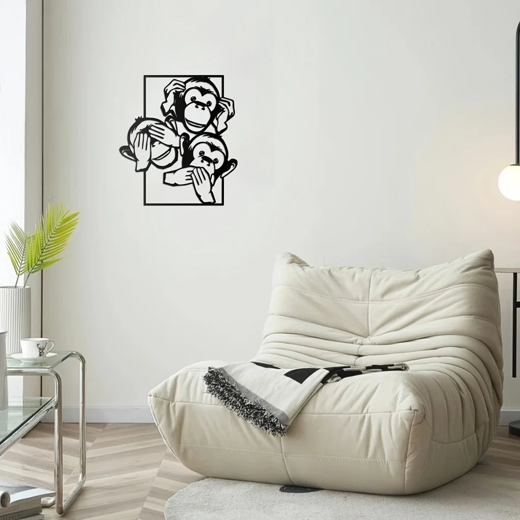 Three Big Mouth Monkeys Metal Wall Decor, Modern Wall Decor Bedroom Decor Sticker Mural Room Decor Iron Art Silhouette