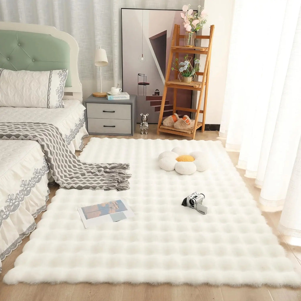 Rabbit Fur Area Rug–Soft Thick Non-Slip Waterproof Machine-Washable for Living Room and Bedroom Decor