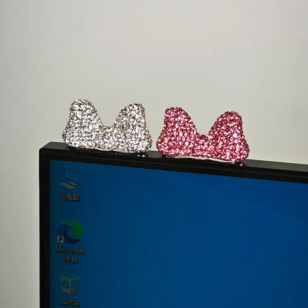 Computer Display Screen Decorative Diamond Bow Car Display Central Control Mini Decorative Ornaments Office Work Station Decor