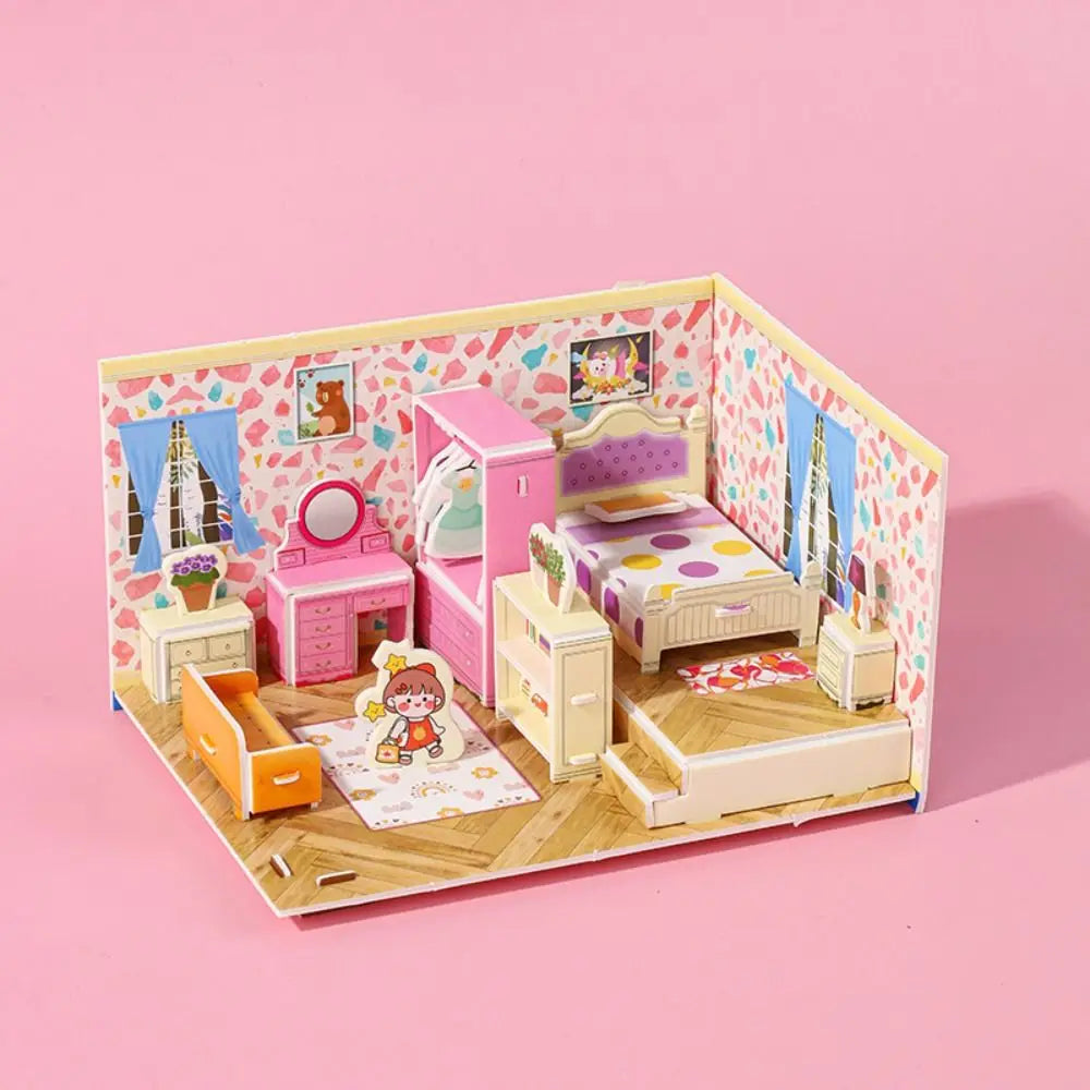 Cute 3D Model 3D Room Model Puzzle Toys Bedroom Living 3D Room Cardboard Bathroom Room Room Model Craft Toys Kids