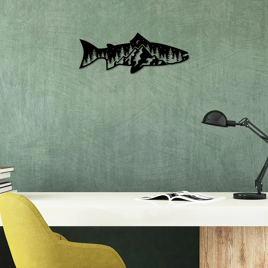 CIFbuy Unique Mountain Forest Metal Wall Art Fish Shape Wall Decor for Home Wall Decor Wall Art Decor Sticker Mural Room Decor