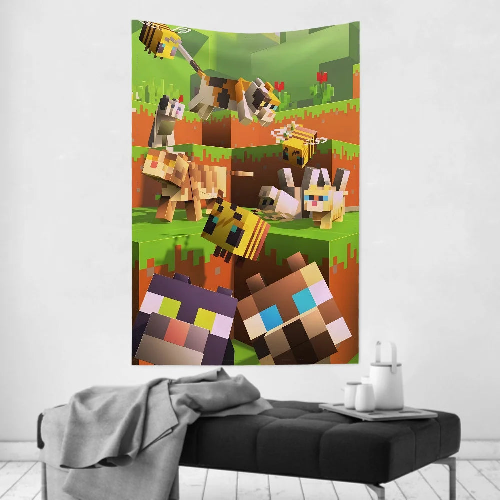 Anime Game HD M-MinecraftS Tapestry Room Decor Wall Cloth Party Hanging Background Room Decor Baby Room