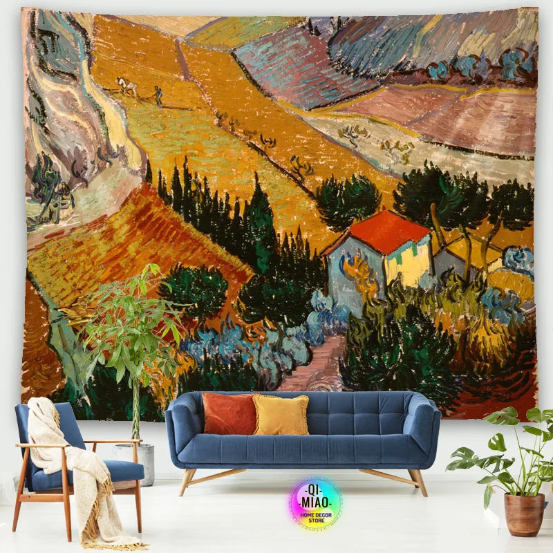 Tapestry World Famous Painting Van Gogh Tapestries Printed  Wall Hanging Rural Landscape Home Decoration Bedroom Decor Wall Ar
