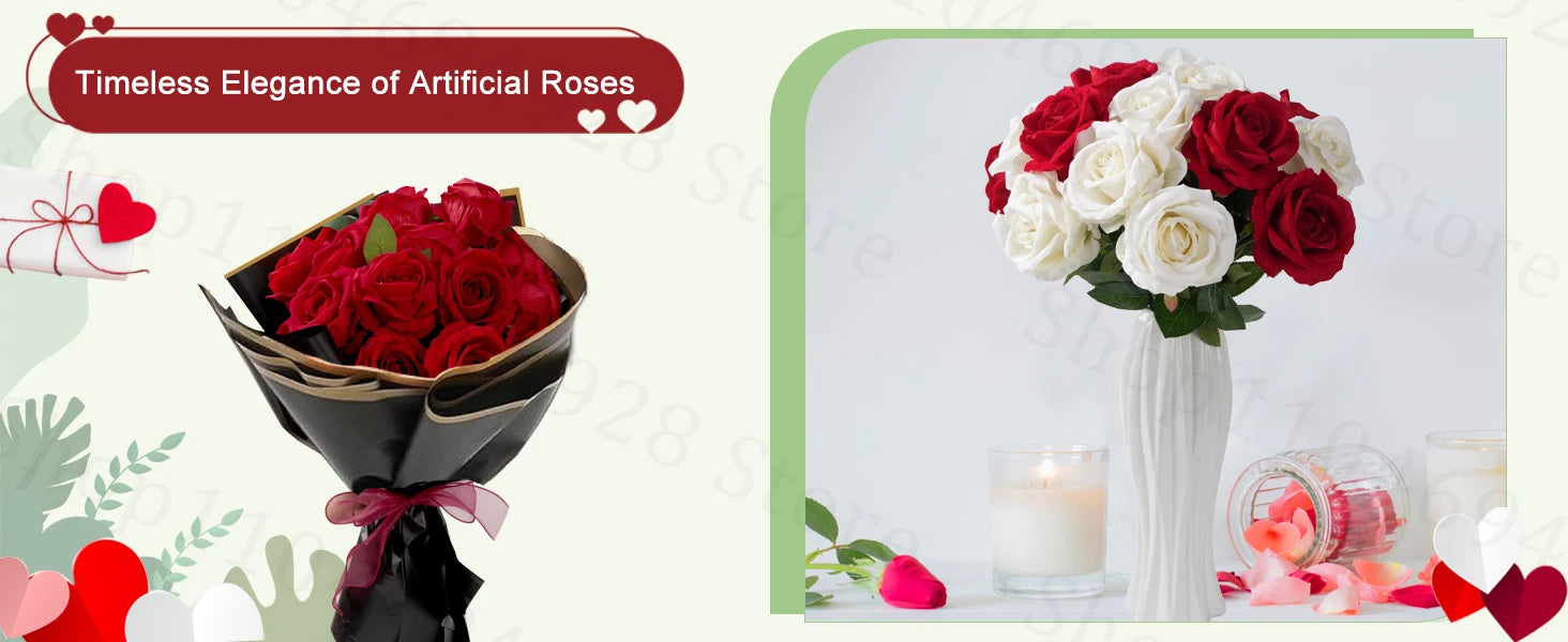 24-80Pcs Artificial Roses Flowers 3.9''Big Velvet Rose Artificial Flowers with Long Stems for Wedding Mothers Day Decor
