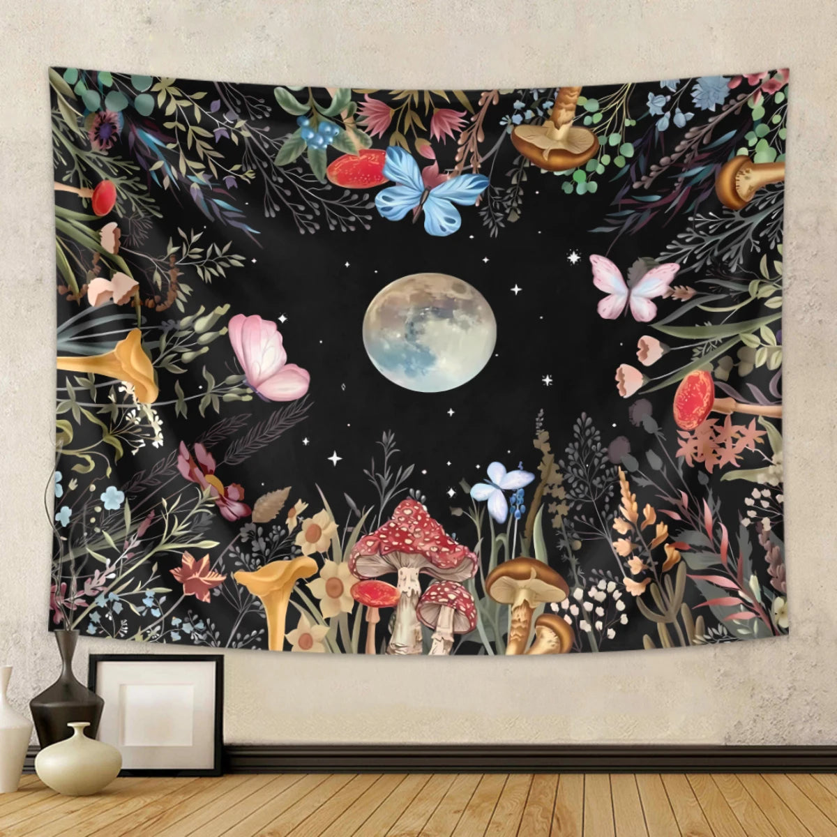 1pc Moonlight garden tapestry, moon flower tapestry, colorful plant tapestry