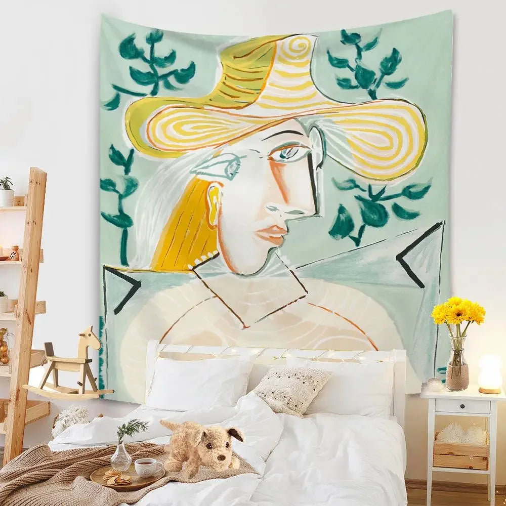 Tapestry Living Room Background Mural Beach Mat Home Decoration Simple and Fresh Character Wall Hanging