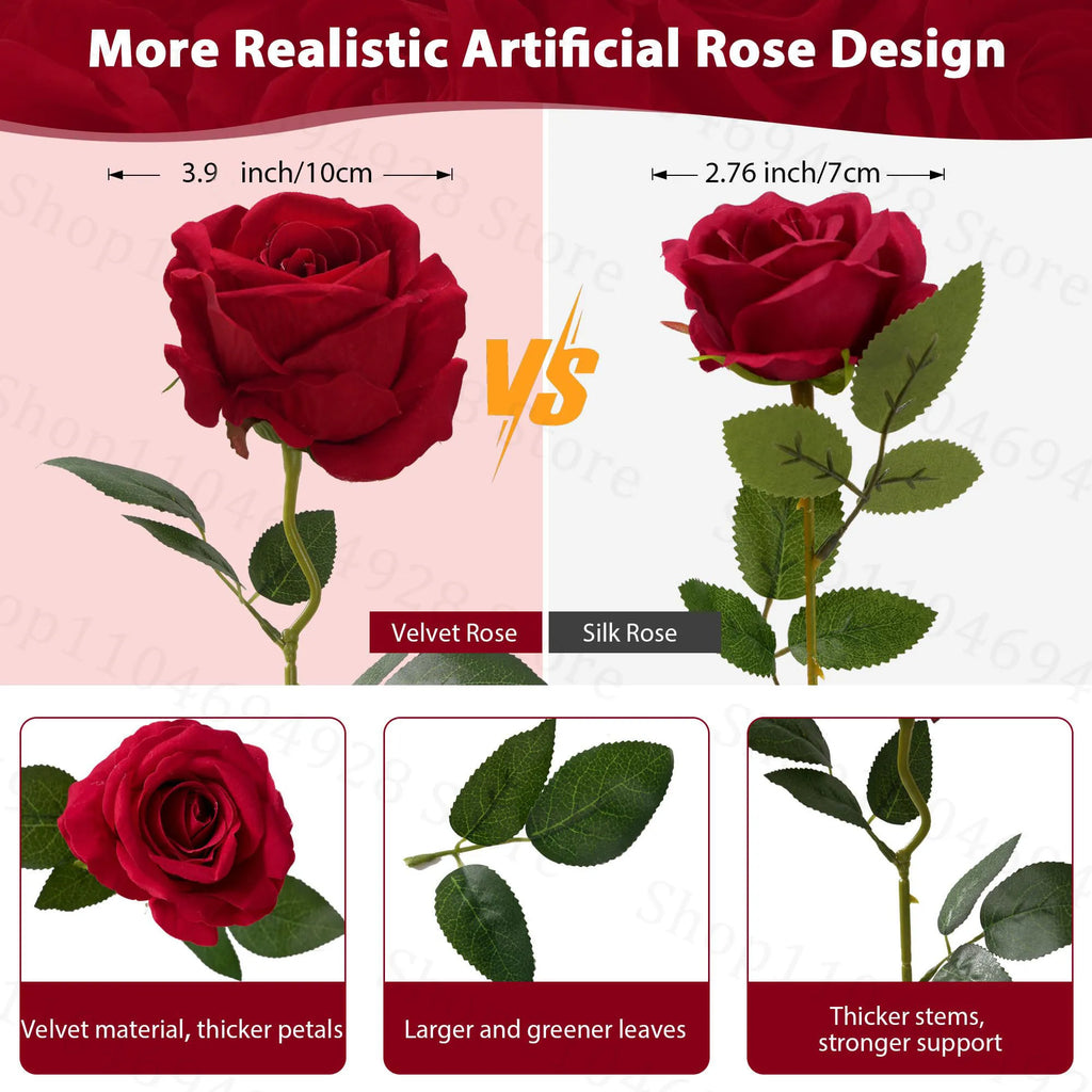 24-80Pcs Artificial Roses Flowers 3.9''Big Velvet Rose Artificial Flowers with Long Stems for Wedding Mothers Day Decor