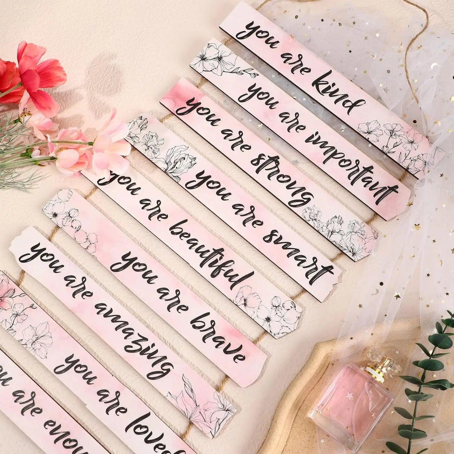 1Set Inspirational Floral Wall Decor You Are Amazing Beautiful Love Quotes Wooden Art Wall Sign Positive Home Decors for Bedroom