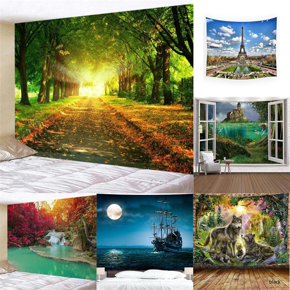Bohemian tapestry green prairie background cloth modern home decoration bedroom dormitory wall hanging cloth