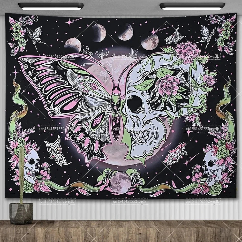 Skull Tapestry Trippy Mushroom Tapestry Snake Hippie Psychedelic Tapestry Aesthetic Moth Moon And Stars Tapestry Wall Hanging