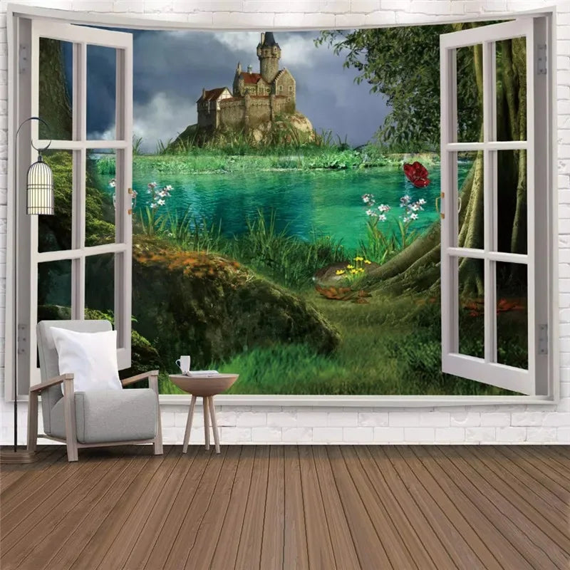 Bohemian tapestry green prairie background cloth modern home decoration bedroom dormitory wall hanging cloth