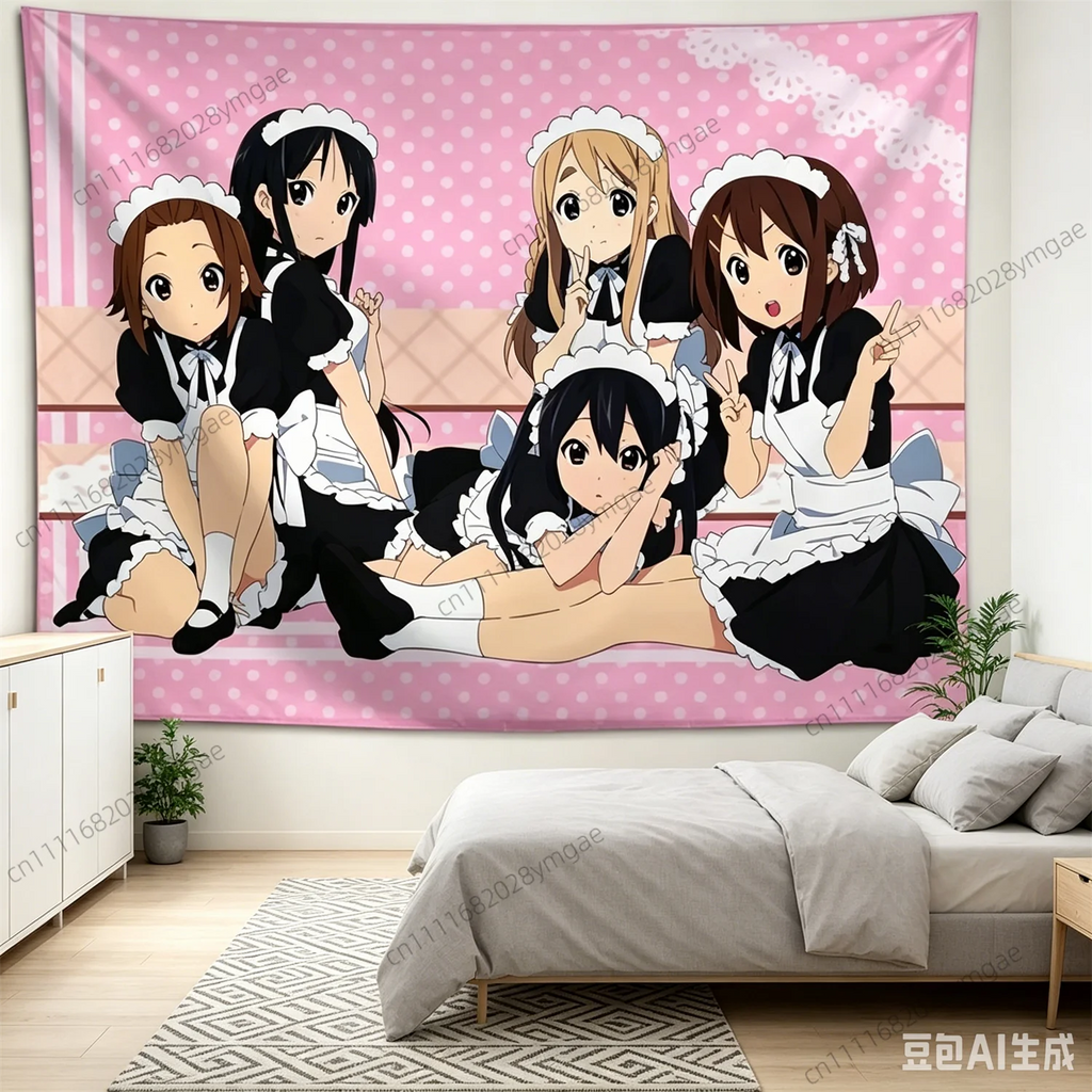 Sweet Tapestry Anime K-ON! Maid Wall Tapestries Flag Aesthetic Teen Girls Bedroom Dorm Background Cloth Manga Banner Room Decor