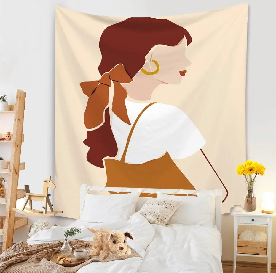 Tapestry Living Room Background Mural Beach Mat Home Decoration Simple and Fresh Character Wall Hanging