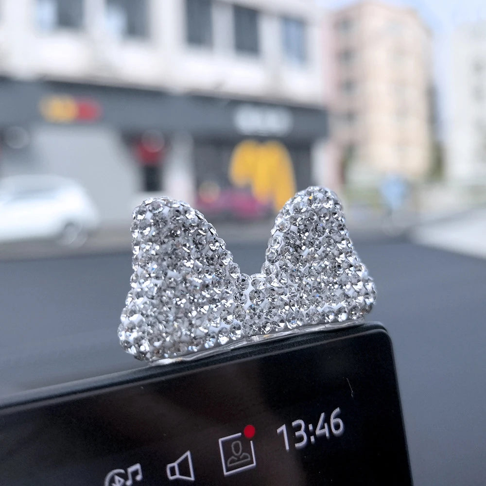 Computer Display Screen Decorative Diamond Bow Car Display Central Control Mini Decorative Ornaments Office Work Station Decor