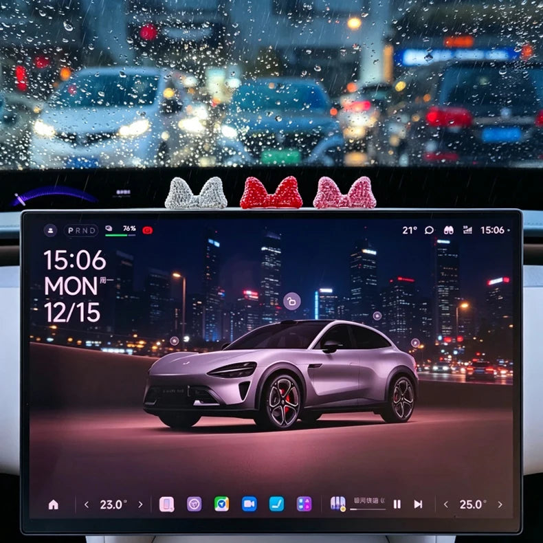 Computer Display Screen Decorative Diamond Bow Car Display Central Control Mini Decorative Ornaments Office Work Station Decor