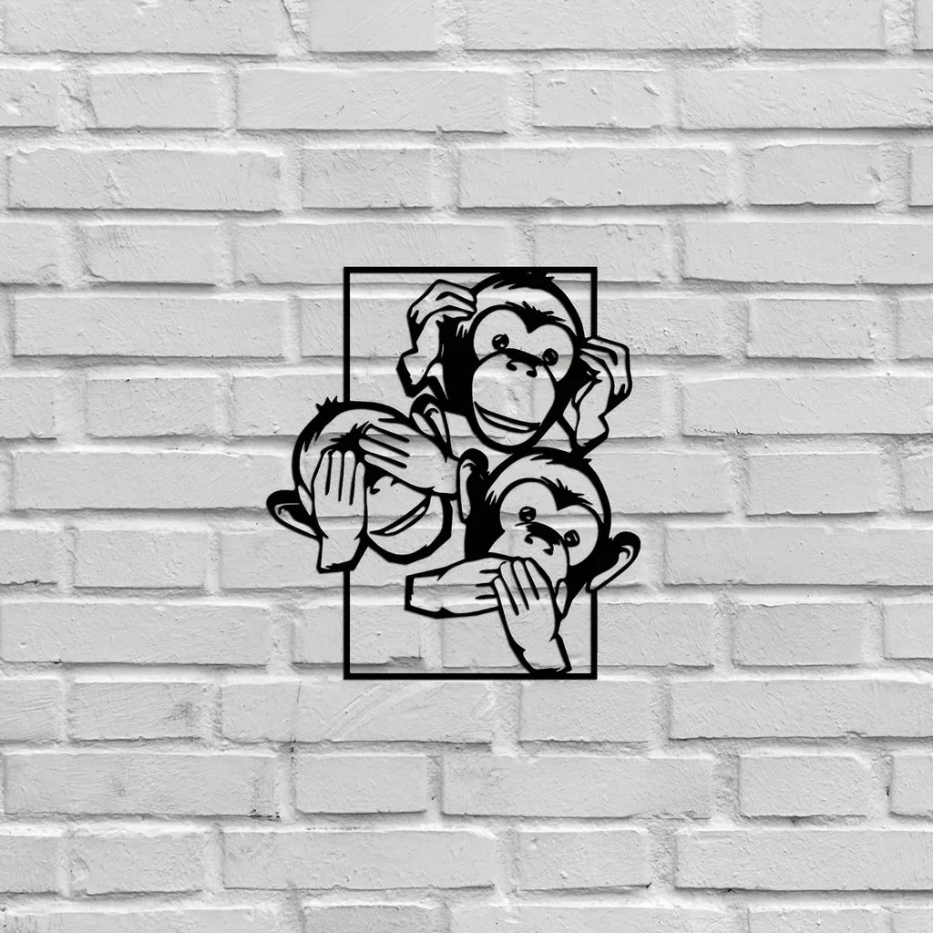 Three Big Mouth Monkeys Metal Wall Decor, Modern Wall Decor Bedroom Decor Sticker Mural Room Decor Iron Art Silhouette