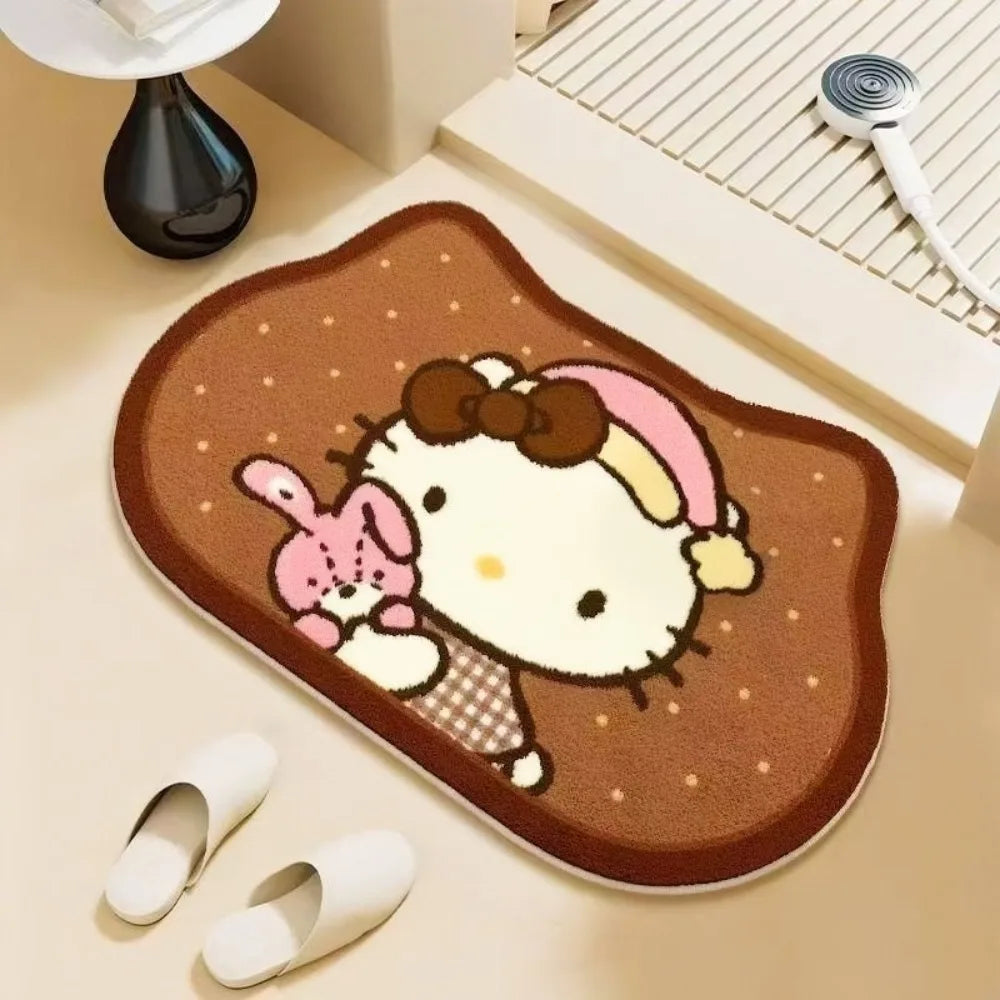 Hello Kitty Cute Cartoon Faux Cashmere Bathroom Rug - Non-Slip, Absorbent, Quick-Dry for Toilet Entrance & Shower Room