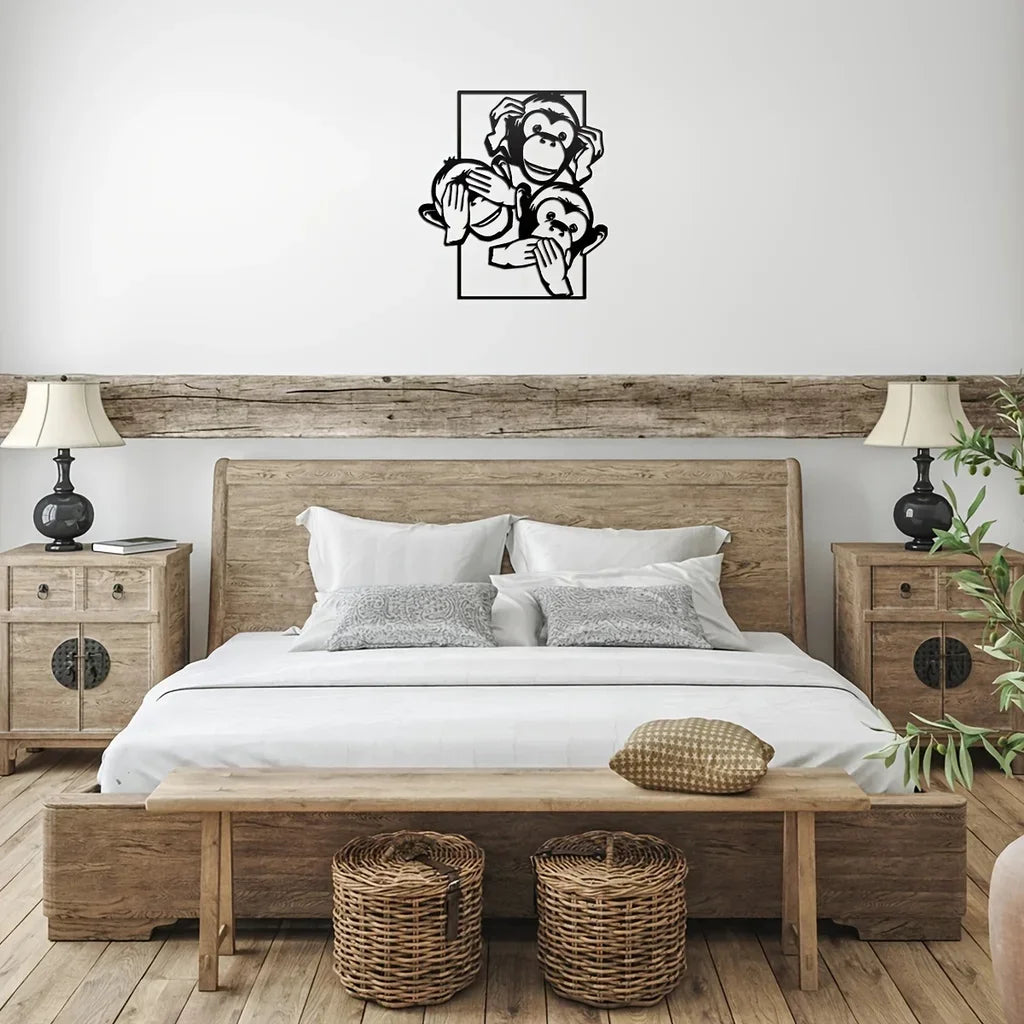 Three Big Mouth Monkeys Metal Wall Decor, Modern Wall Decor Bedroom Decor Sticker Mural Room Decor Iron Art Silhouette