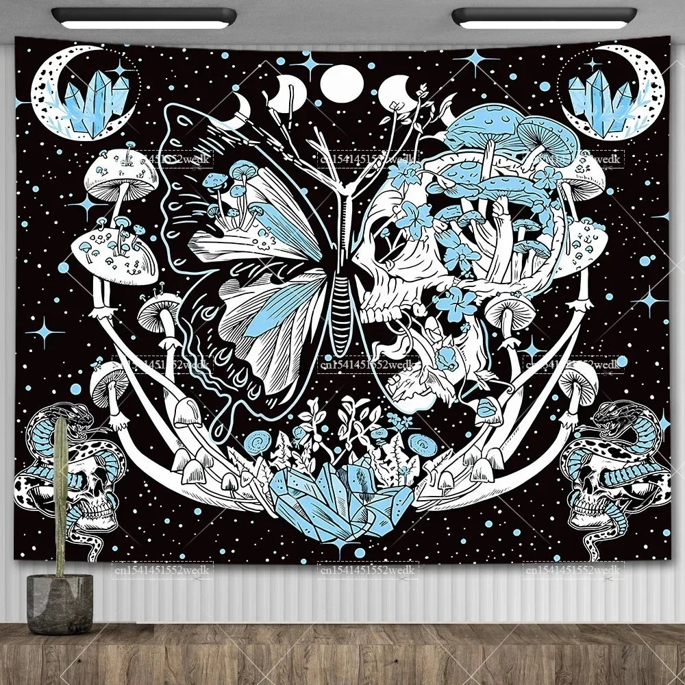 Skull Tapestry Trippy Mushroom Tapestry Snake Hippie Psychedelic Tapestry Aesthetic Moth Moon And Stars Tapestry Wall Hanging