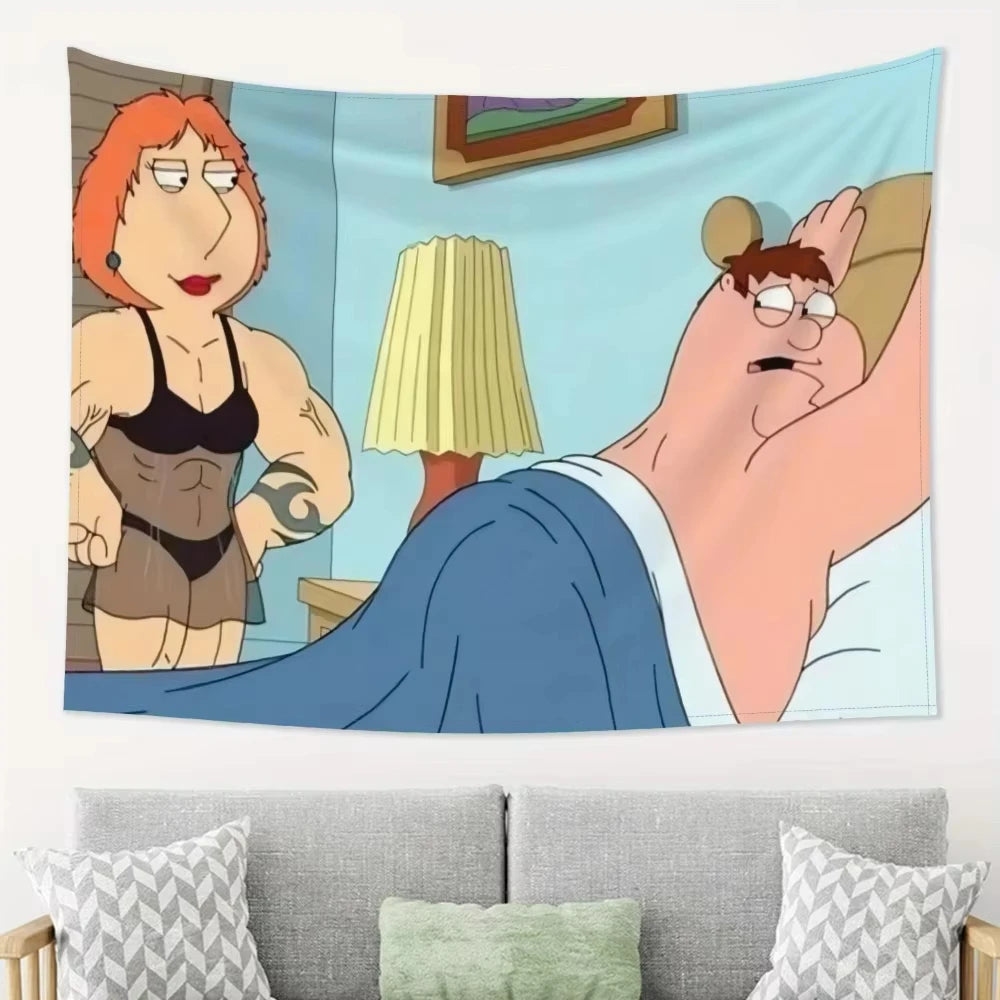 Peter Griffin themed tapestry funny wall art for office game room bedroom, dorm room decor flat print gift for the home