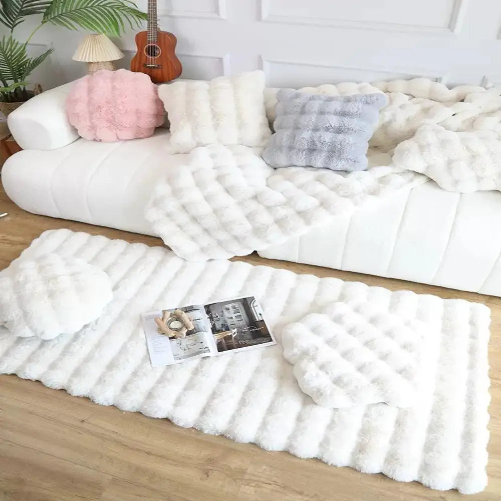 Rabbit Fur Area Rug–Soft Thick Non-Slip Waterproof Machine-Washable for Living Room and Bedroom Decor