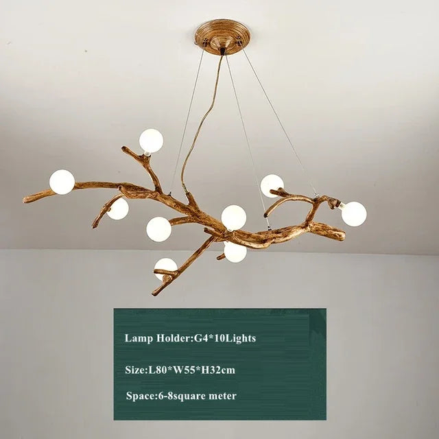 Modern Nordic Retro LED Chandelier For Living Bedroom Tree Branch Art Ceiling Pendant Lights Brown Antique Hanging Lamp Decor Li