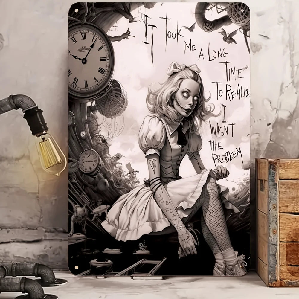 1pc Alice in Wonderland Aluminum Sign Vintage Plaque Decorative Wall Art Wall Decor Room Decor, Home Decor Restaurant Decor