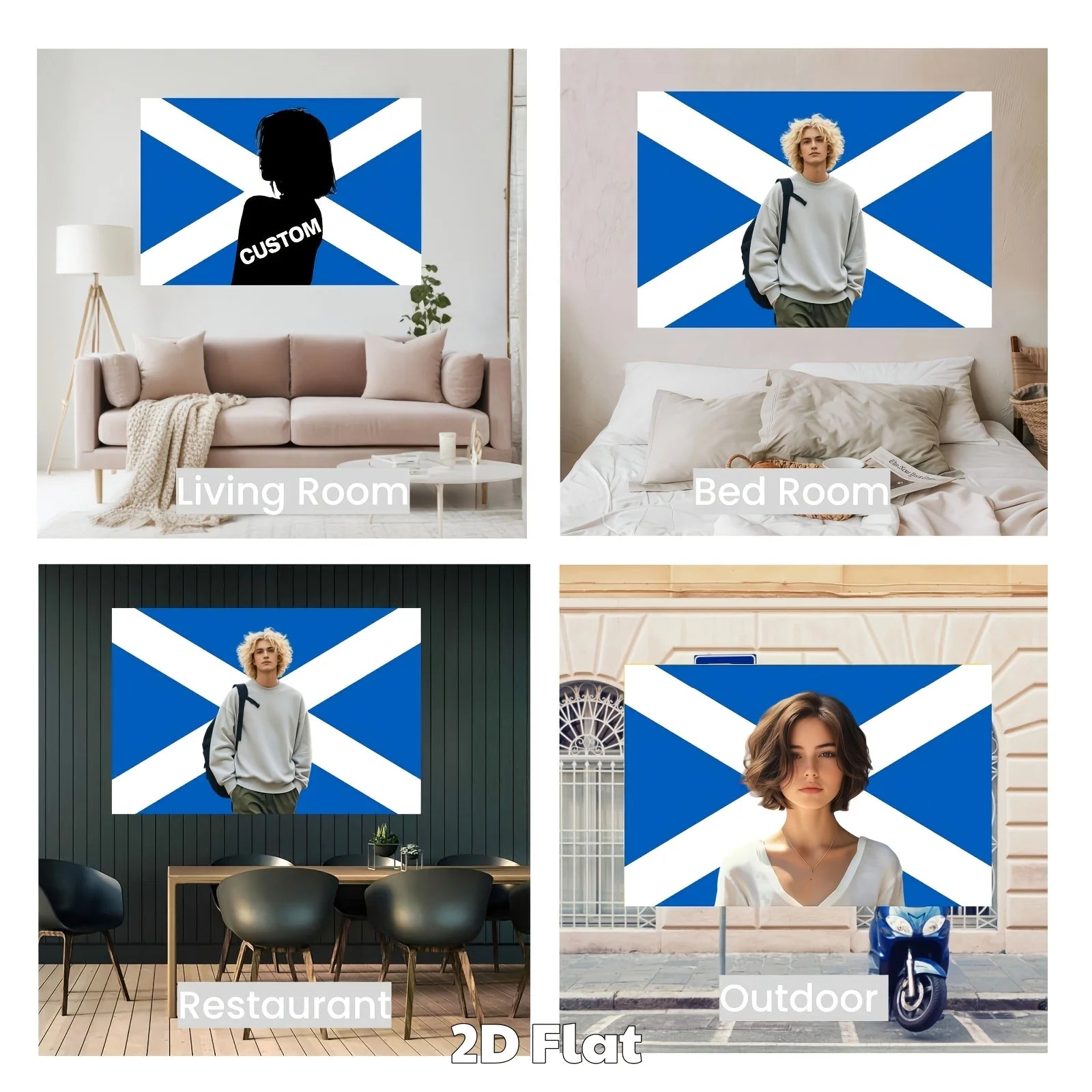 Custom Personalized Scotland Flag Tapestry Banner with Picture, Customizable Flags Tapestry for Room, Bedroom, Wall Decor