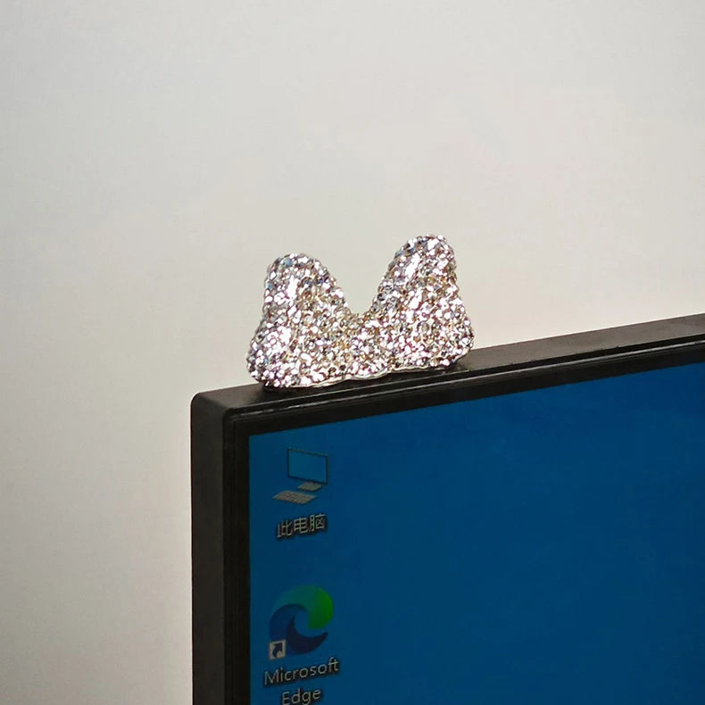 Computer Display Screen Decorative Diamond Bow Car Display Central Control Mini Decorative Ornaments Office Work Station Decor
