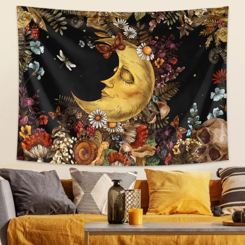 Wall Hanging Tapestry Aesthetic Tree of Life Tapestry Moon Phase Flowers Plants Tapestry Decro for Bedroom Dorm Living Room