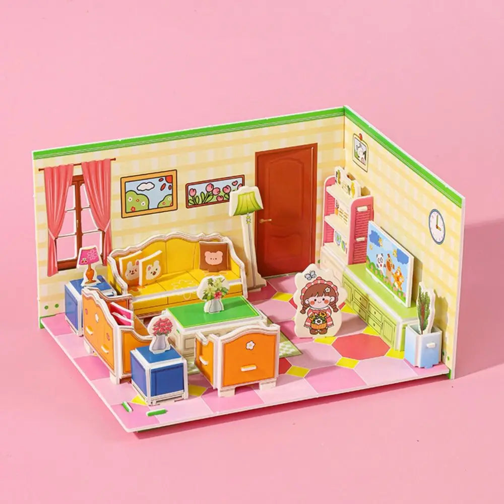 Cute 3D Model 3D Room Model Puzzle Toys Bedroom Living 3D Room Cardboard Bathroom Room Room Model Craft Toys Kids