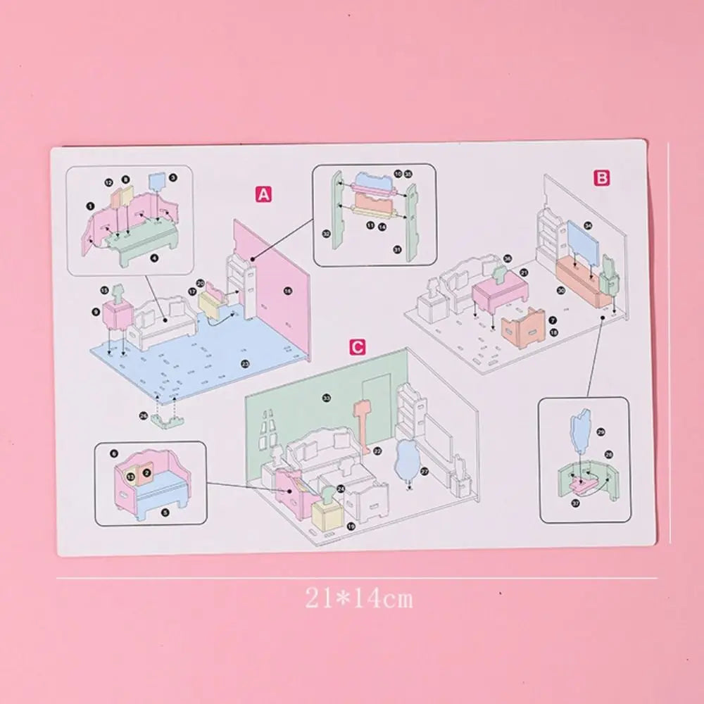 Cute 3D Model 3D Room Model Puzzle Toys Bedroom Living 3D Room Cardboard Bathroom Room Room Model Craft Toys Kids