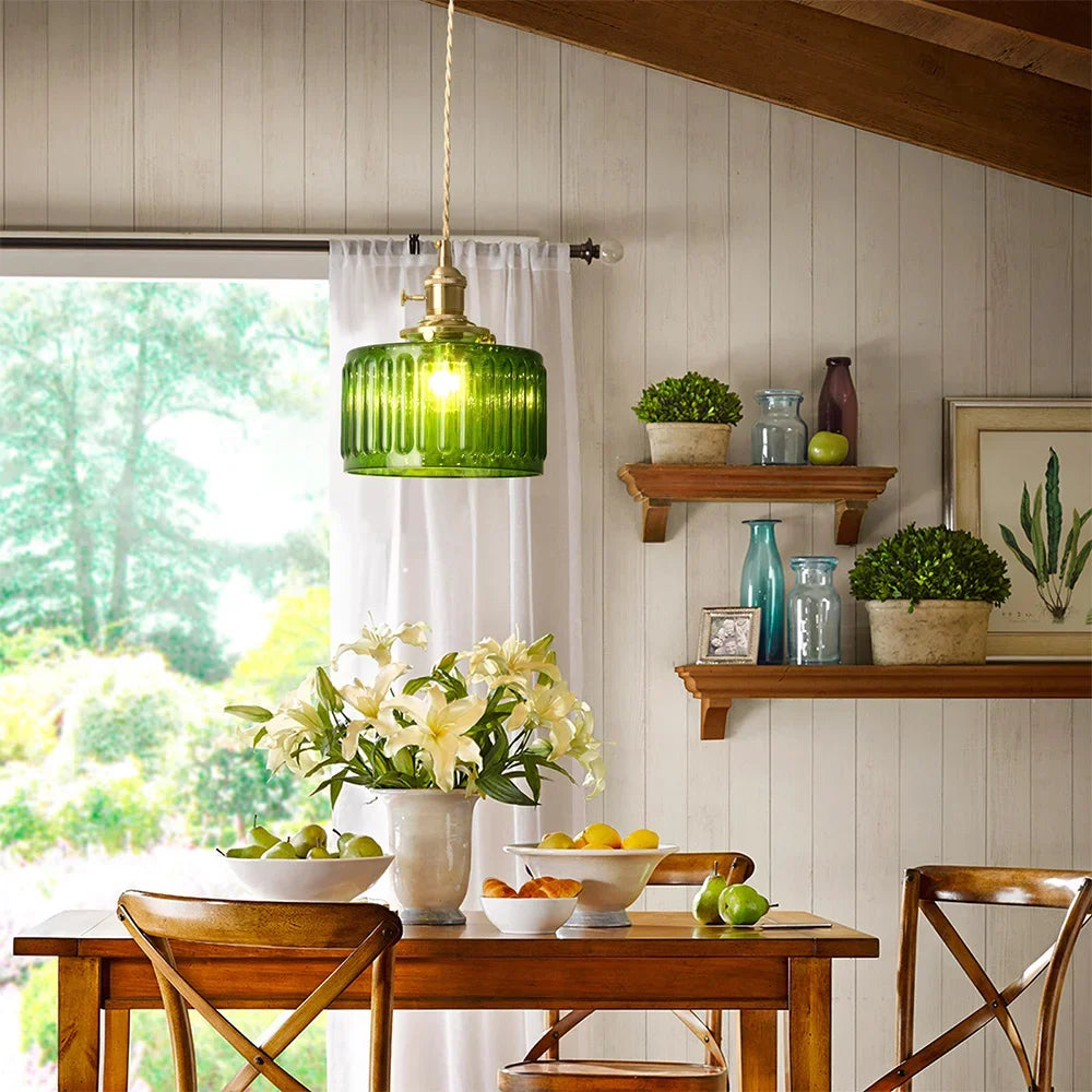 VETRULUS Led Crystal Pendant Light Green Chandelier Modern Hanging Ceiling Lamp Dining Room Kitchen Island Retro Home Decor