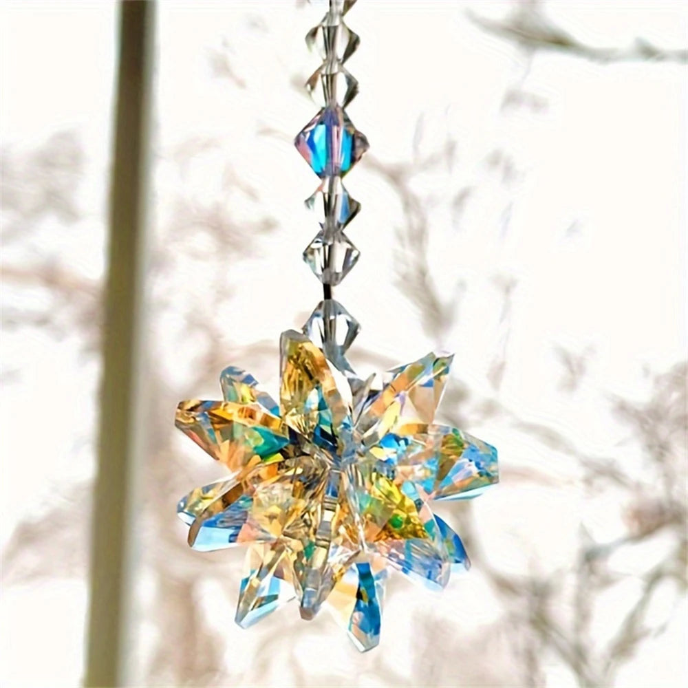 Crystal Snowflake Pendant Suncatcher AB Color Glass Prism For Garden Window Hanging Rainbow Maker Gift Car Wedding Home Decor