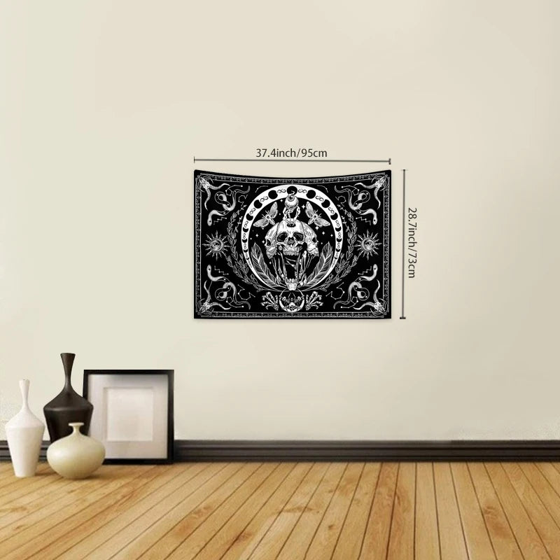 1pc Black and white skull tapestry, moth tapestry, tarot card sun moon constellation tapestry, Halloween horror tapestry