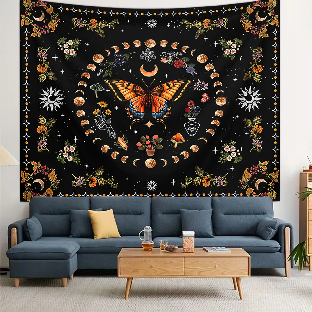 Wall Hanging Tapestry Aesthetic Tree of Life Tapestry Moon Phase Flowers Plants Tapestry Decro for Bedroom Dorm Living Room