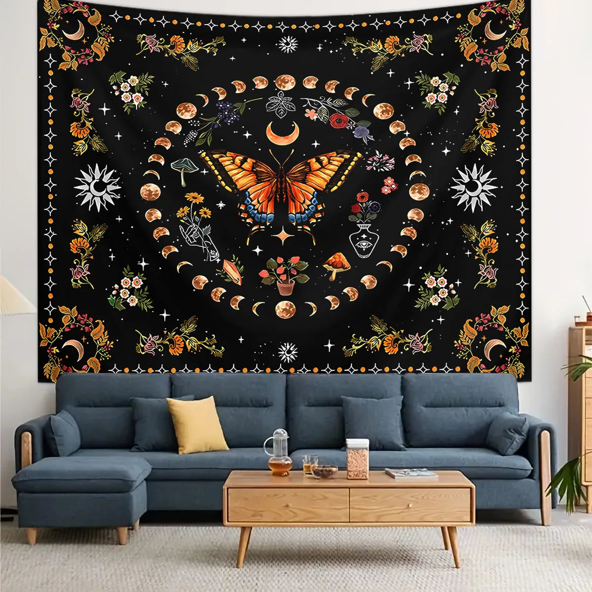 Wall Hanging Tapestry Aesthetic Tree of Life Tapestry Moon Phase Flowers Plants Tapestry Decro for Bedroom Dorm Living Room