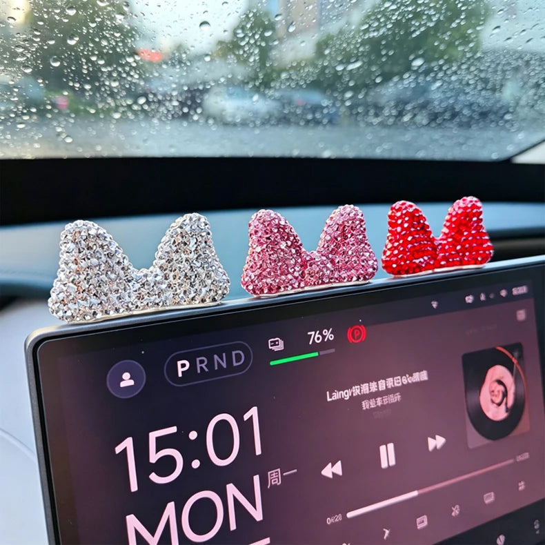 Computer Display Screen Decorative Diamond Bow Car Display Central Control Mini Decorative Ornaments Office Work Station Decor