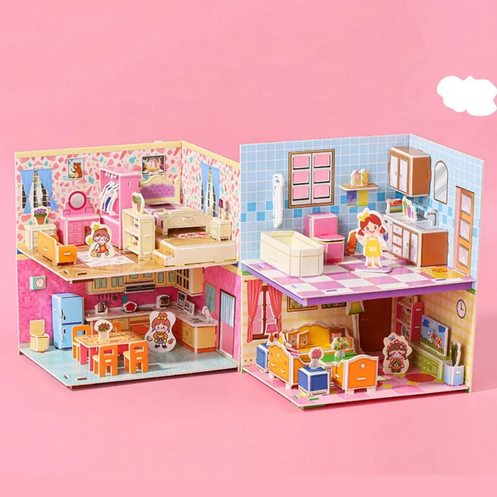 Cute 3D Model 3D Room Model Puzzle Toys Bedroom Living 3D Room Cardboard Bathroom Room Room Model Craft Toys Kids