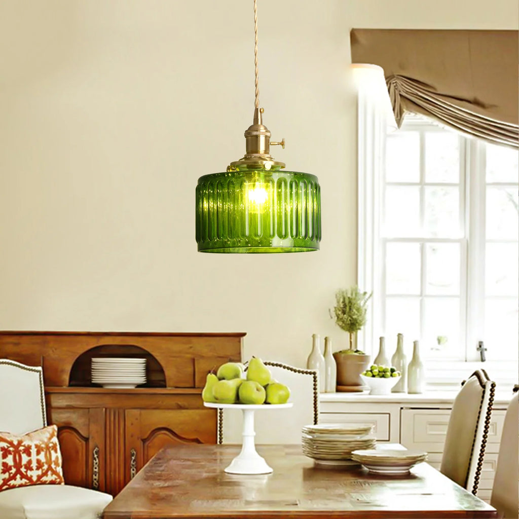 VETRULUS Led Crystal Pendant Light Green Chandelier Modern Hanging Ceiling Lamp Dining Room Kitchen Island Retro Home Decor