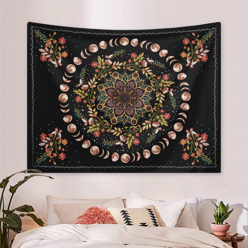 Wall Hanging Tapestry Aesthetic Tree of Life Tapestry Moon Phase Flowers Plants Tapestry Decro for Bedroom Dorm Living Room