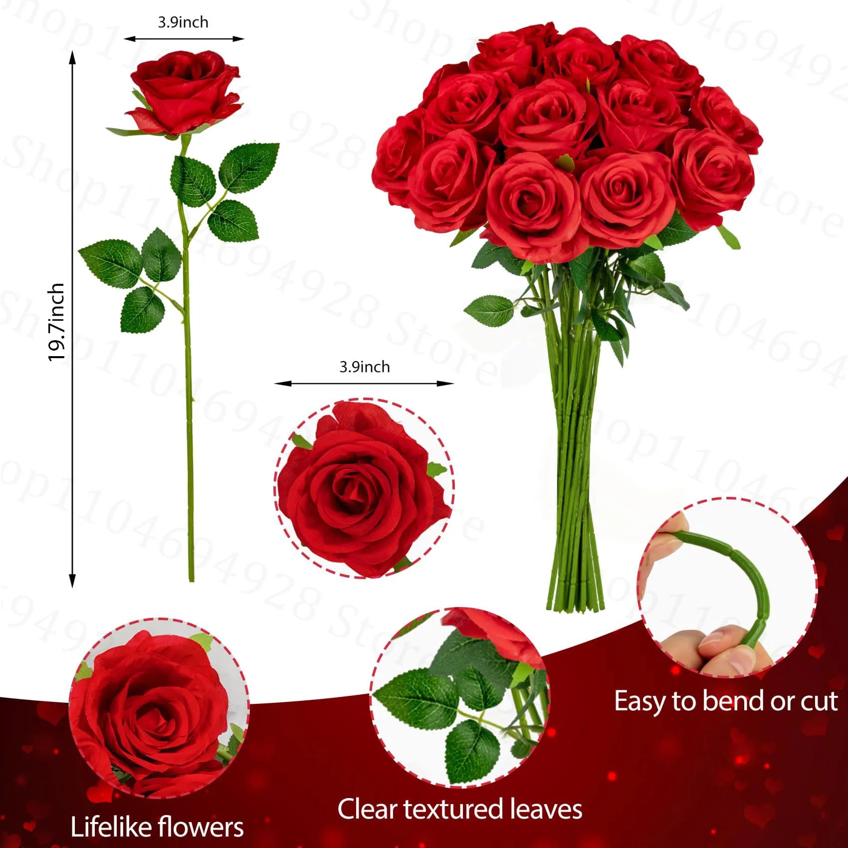24-80Pcs Artificial Roses Flowers 3.9''Big Velvet Rose Artificial Flowers with Long Stems for Wedding Mothers Day Decor
