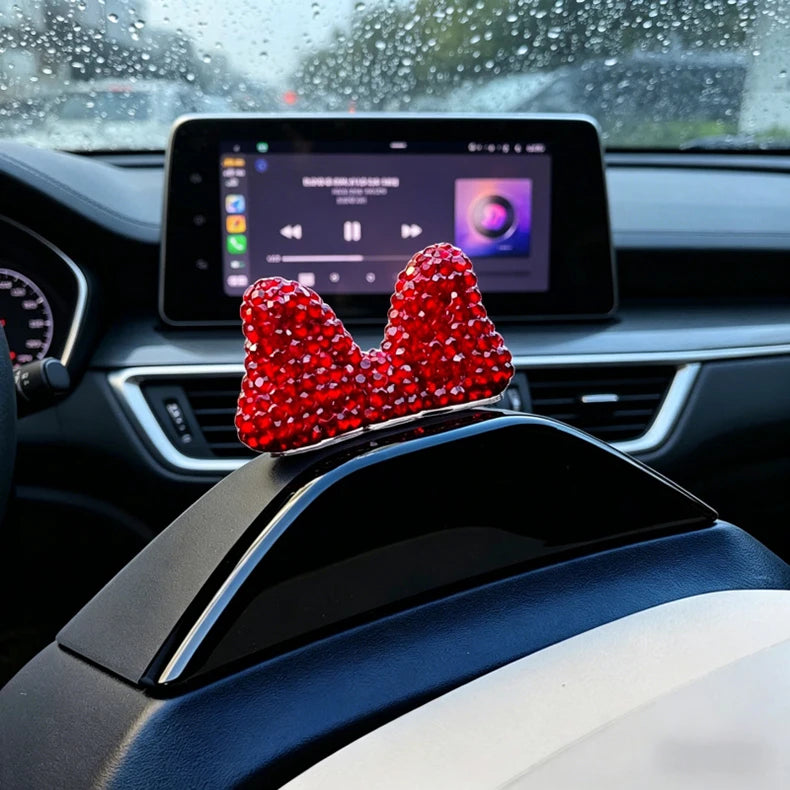 Computer Display Screen Decorative Diamond Bow Car Display Central Control Mini Decorative Ornaments Office Work Station Decor