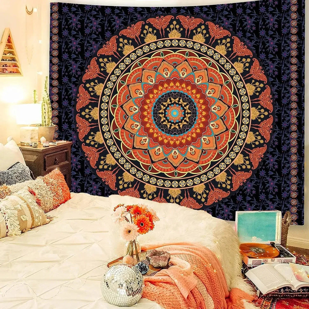 Bohemian Decorative Wall Cloth Tapestry Psychedelic Hippie Night Moon Tapestry Mandala Tapestry Indian Mandala