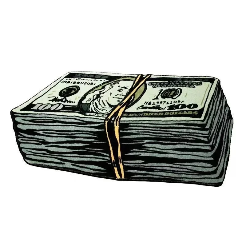 VIKAMA Irregular Money Stack Shaped Area Rug Vintage Dollar Bill Print Non Slip Floor Mat Funny Cartoon Cash Carpet Bedroom Rug