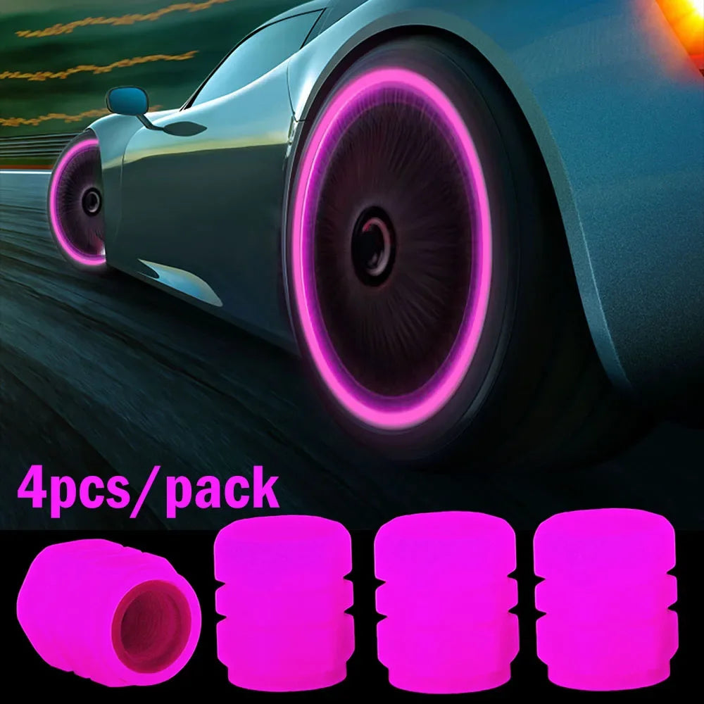 Luminous Valve Caps Fluorescent Red Night Glowing Car Motorcycle Bicycle Wheel Styling Tyre Hub Universal Cap Decor 1/4Pcs