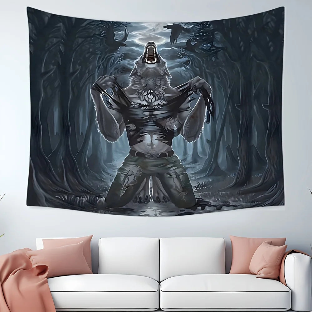 VIKAMA Dark Werewolf Tapestry Gothic Style Bedroom Gaming Room Theme Living Room Wall Hanging Room Decor