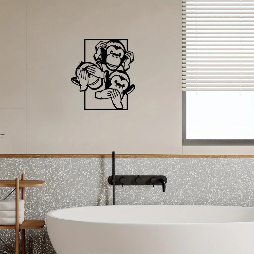 Three Big Mouth Monkeys Metal Wall Decor, Modern Wall Decor Bedroom Decor Sticker Mural Room Decor Iron Art Silhouette