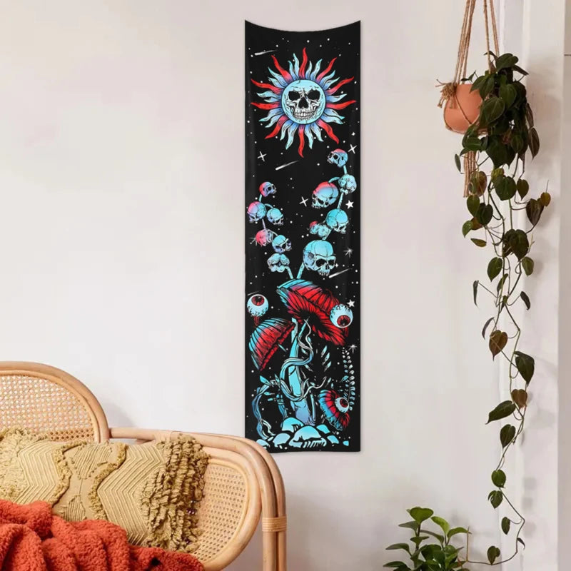 2pcs,Skeleton mushroom tapestry, abstract eye tapestry, sun, moon, starry sky tapestry, plant tapestry aesthetic wall hanging