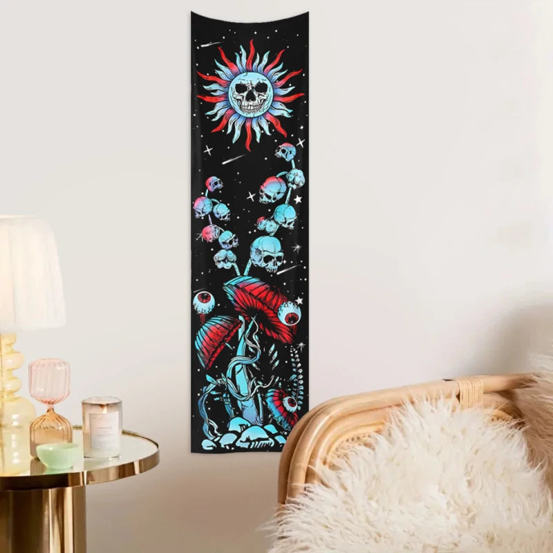 2pcs,Skeleton mushroom tapestry, abstract eye tapestry, sun, moon, starry sky tapestry, plant tapestry aesthetic wall hanging